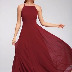 Lulus wine red backless maxi dress (L)